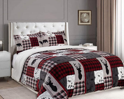 Elegant Comfort 2-Piece Winter Lodge-Patch Sherpa Comforter Soft, Cozy and Durable Quality, Heavy Weight Reversible Down Alternative Micro-Suede, Patch Sherpa Comforter, Twin XL
