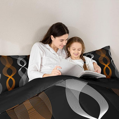 Erosebridal Orange and Black King Comforter Set, Orange Striped Abstract Bedding Set, Geometric Stripes Artistic Wavy Line Comforter for Women Men Teens Bedroom, Contemporary Boho Modern Art Quilt