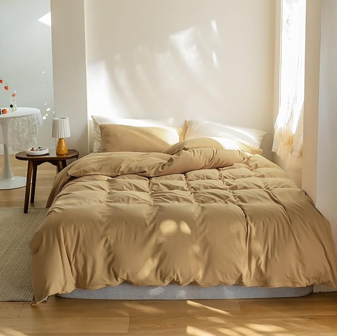 Luxlovery Beige Comforter Set Queen Champange Khaki Bedding Comforter Set Taupe Quilts Blanket Soft Durable Quilts 3 Piece Champagne Khaki Color Comforter Bedding Set