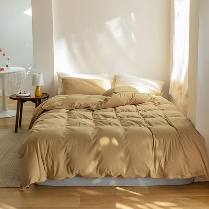 Luxlovery Champagne Beige Comforter Set King Light Champagne Bedding Comforter Set Dark Beige Solid Soft Breathable Blanket Quilts 3 Piece Taupe King Size Bedding Set