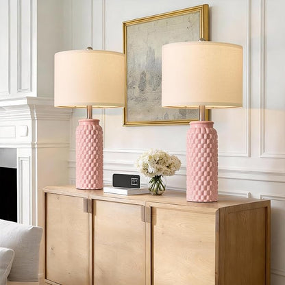 24" Modern Ceramic Pink Bedside Lamp Set of 2 Table Lamp for Bedroom Decor Farmhouse Table Lamp for Living Room Office Dorm