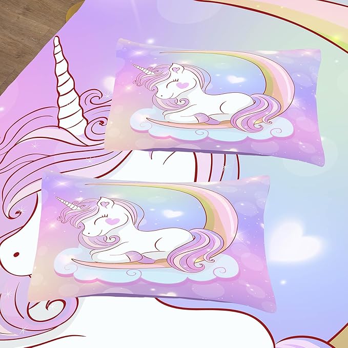Tailor Shop Unicorn Girls Comforter Sets Queen Size,Unicorn Purple Bedding Sets for Girls Kids Teens with 2 Pillowcase