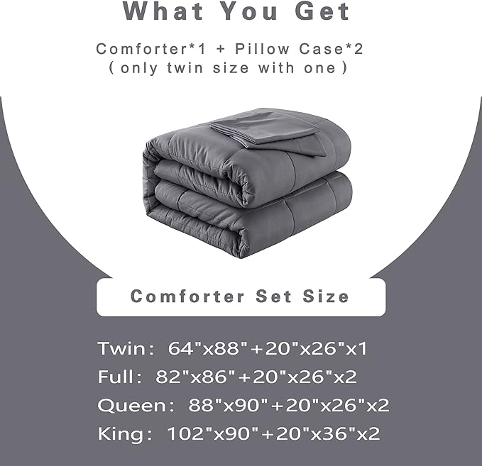 DOWNCOOL Queen Comforter Set -All Season Bedding Comforters Sets with 2 Pillow Cases-3 Pieces Bedding Sets Queen -Down Alternative Grey Queen Size Comforter Sets(88"x92")
