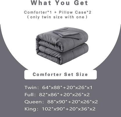DOWNCOOL Queen Comforter Set -All Season Bedding Comforters Sets with 2 Pillow Cases-3 Pieces Bedding Sets Queen -Down Alternative Grey Queen Size Comforter Sets(88"x92")