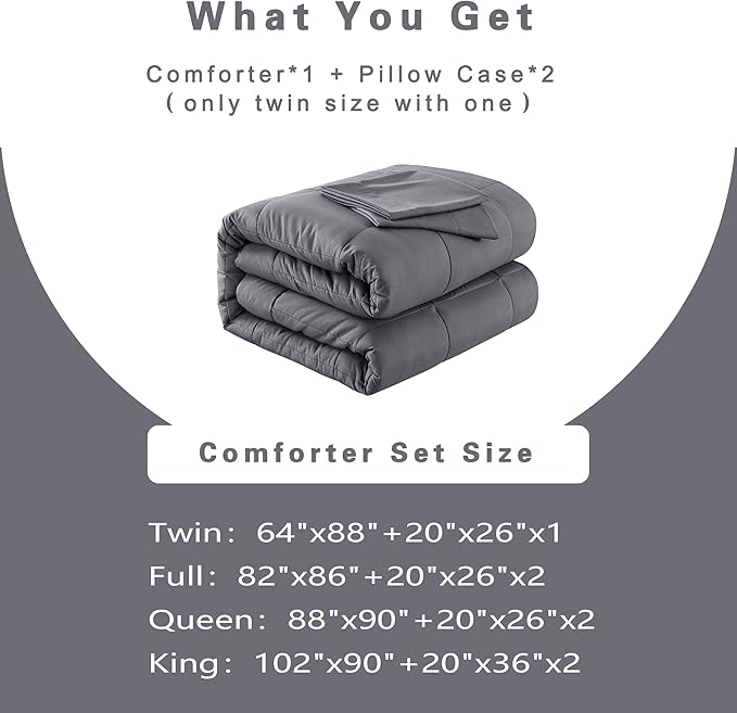 DOWNCOOL Twin Comforter Set -All Season Bedding Comforters Sets with 1 Pillow Case -2 Pieces Bed Set Down Alternative Comforter Set -Grey Twin Bedding Sets(64"x88")