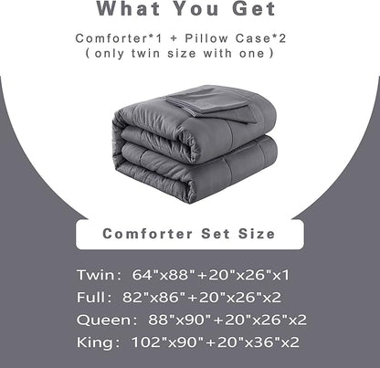 DOWNCOOL Twin Comforter Set -All Season Bedding Comforters Sets with 1 Pillow Case -2 Pieces Bed Set Down Alternative Comforter Set -Grey Twin Bedding Sets(64"x88")