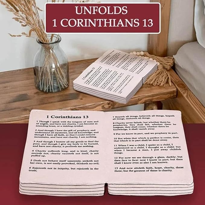 Bible Pillow Book Plush That Opens, Christian Holy Bible Stuff Religious Party Favors Gifts, Room Decorative Pillow for Bedroom Living Room (Red)