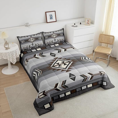 Erosebridal Rustic Western Queen Comforter Set - American Native Southwestern Bedding for Boys & Men - Bohemian Aztec Quilt - Exotic Ethnic Tribal Bed Set - Brown & Grey Farmhouse Decor - 3 Pcs