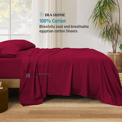 King Sheet Set 4 Piece Breathable & Cooling Sheets 800 TC Hotel Luxury Bedding Set 16" Inch Extra Deep Pockets, Extra Soft Cooling Bed Sheets - Wrinkle, Fade, Stain Resistant (Burgundy)