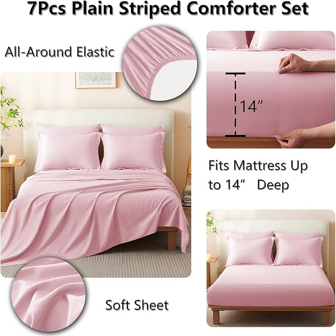 CozyLux Queen Comforter Set - 7 Pieces Bed in a Bag Pink Comforter Set with Sheets Luxury Bed Set All Seasons, Soft Bedding Set with Down Alternative Comforter, Sheets, Pillowcases & Shams