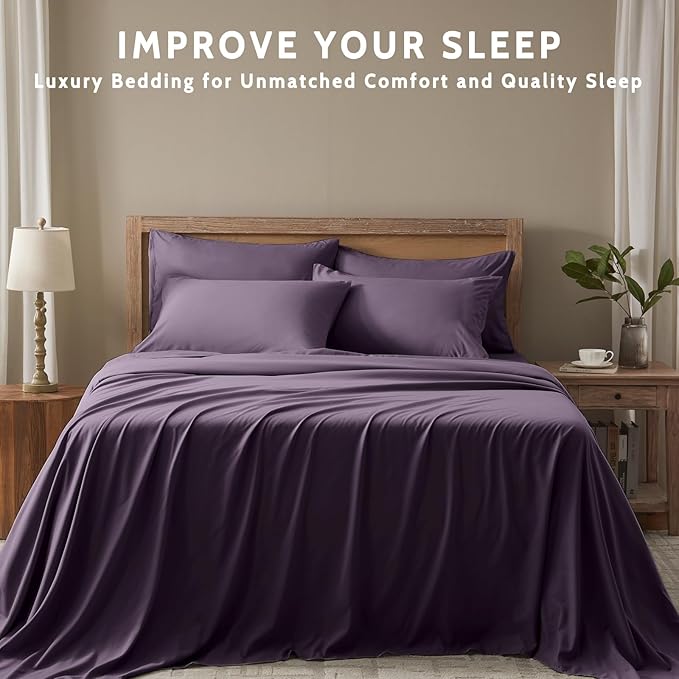 Queen Sheet Set - 6 Piece Sheets Queen Size Bed Set - Breathable & Cooling Hotel Luxury Bedding Set - Soft & Comfy Fully Elasticized 16" Deep Pocket Queen Sheets (Queen Purple)