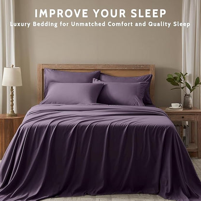 Queen Sheet Set - 6 Piece Sheets Queen Size Bed Set - Breathable & Cooling Hotel Luxury Bedding Set - Soft & Comfy Fully Elasticized 16" Deep Pocket Queen Sheets (Queen Purple)