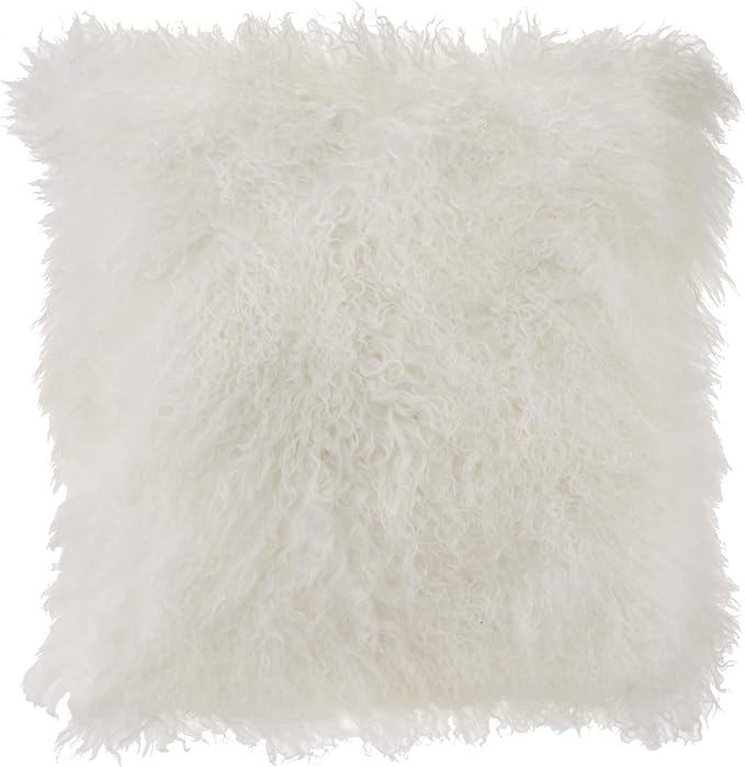 SARO LIFESTYLE Mongolian Lamb Fur Poly Filled Throw Pillow
