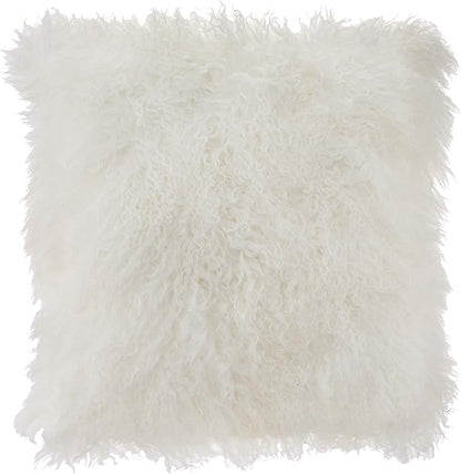 SARO LIFESTYLE Mongolian Lamb Fur Poly Filled Throw Pillow