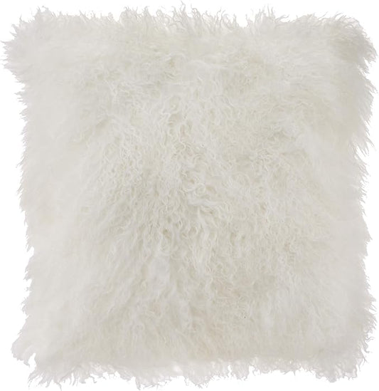 SARO LIFESTYLE Mongolian Lamb Fur Poly Filled Throw Pillow