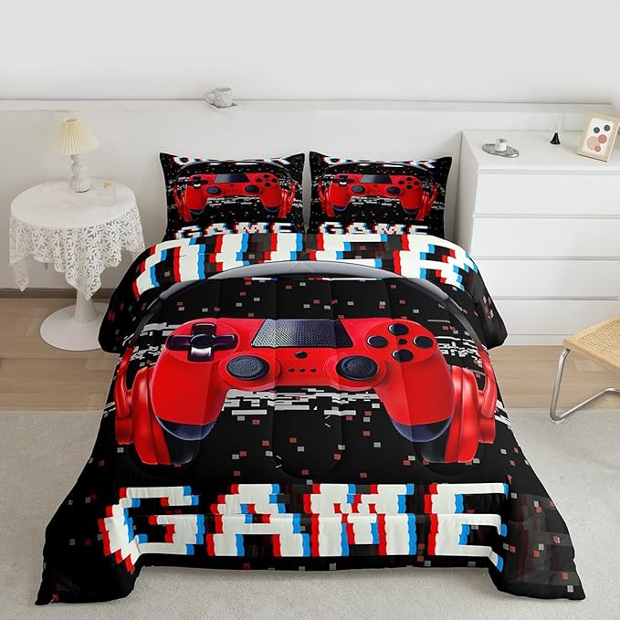 Erosebridal Boys Comforter Sets - Full, Red Gaming Bedding Sets for Kids, Toddler Gamer Room Decor