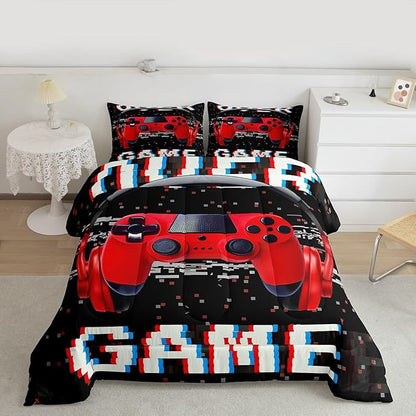 Erosebridal Boys Comforter Sets - Full, Red Gaming Bedding Sets for Kids, Toddler Gamer Room Decor