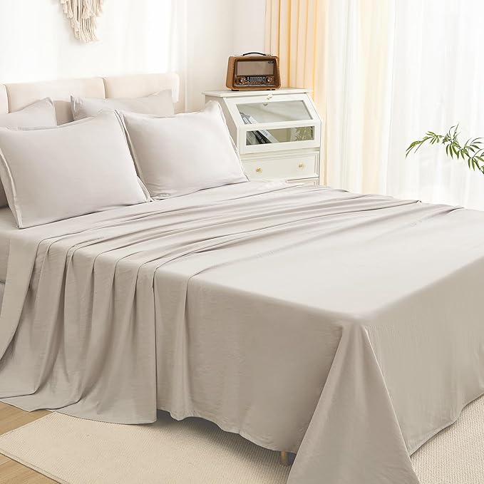 Litanika Twin Comforter Sets Linen - 5 Pieces Bed in a Bag Beddding Sets, Solid Lightweight Bed Set with Comforter, Sheets, Pillowcase & Sham