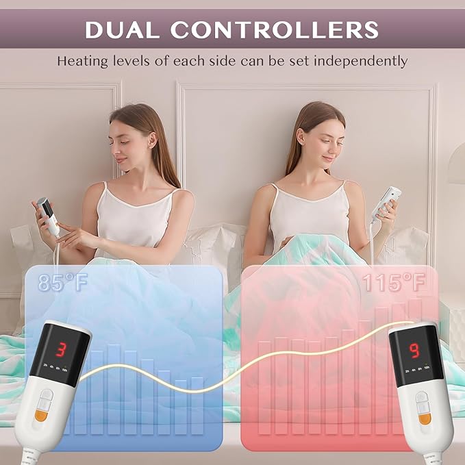 VENTIMI Electric Blanket Queen Size, 84" x 90" Heated Blanket with 9 Heat Levels & 2-4-8-10 Hours Auto Off, Fast Heating Blanket with ETL & FCC Certification, Green