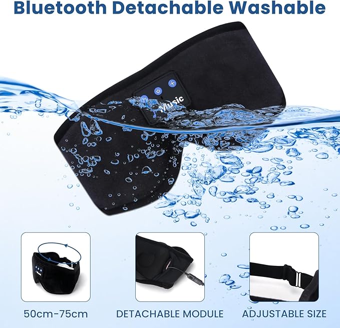 3D Sleep Mask with Bluetooth Headphones, Sleeping Headphones for Side Sleepers, Wireless Music Eye Mask with Ultra-Thin Stereo Speakers for Men, Women
