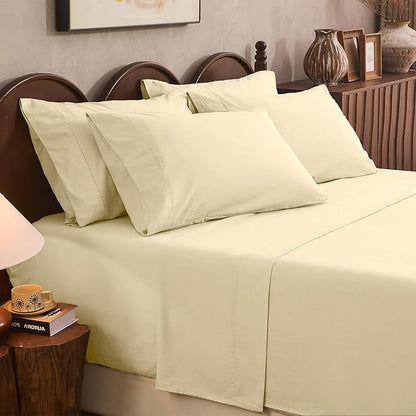 100% Linen Sheet Set Cal King Size Extra Deep Pocket Fits 18-24 Inch Mattress, Breathable & Soft, Smooth 6-Piece Set for Thick Mattresses Hotel Luxury Bedding（Cal King, Brown Taupe）