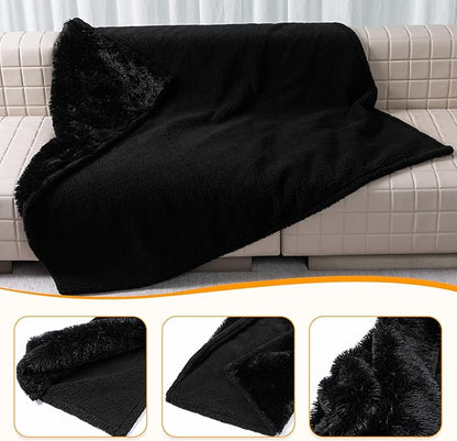 Black Calming Dog Blankets Waterproof Pet Blanket for Dogs 40x28in Puppy Cats Fluffy Long Faux Fur Throw Blankets for Couch Protector Love Bed Cover Washable(Black,S)