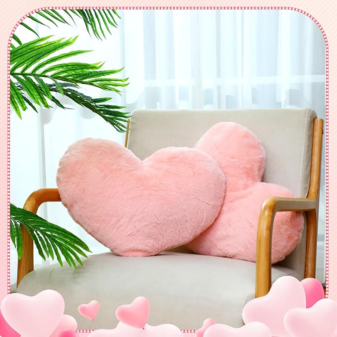 Suzile 6 Pcs Valentine‘s Day Plush Heart Shaped Pillow Fluffy Cute Heart Throw Pillows 18 x 14 Inch Decorative Back Cushions Decoration for Bed Sofa Dining Cars Women