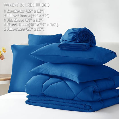 CozyLux Full Size Comforter Sets Classic Blue - 7 Pieces Bed in a Bag Full, Luxury Soft Bed Set for All Seasons, Bedding Set with Down Alternative Comforter, Sheets, Pillowcases & Shams