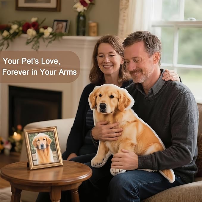 Custom Pet Pillow with Picture, Personalized Photo Dog Cat Face Shaped Pillow, Customized Stuffed Animal Pictures Pillows Memorial Loss Sympathy Gifts - 16"