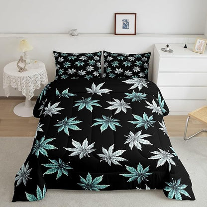 Erosebridal Turquoise Leaves Comforter Set Full, Leaves Bedding for Kids Boys Girls,Tropical Botanical Down Comforter,Exotic Plant Bedding Comforter Sets