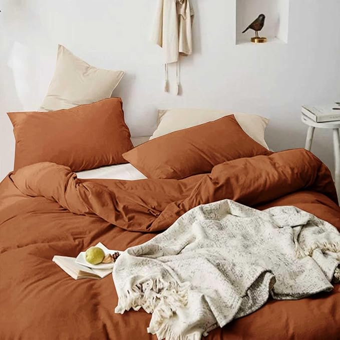 ETDIFFE King Size Burnt Orange Comforter Set, 3pc Terracota Aesthetic Modern Bedding Set - Soft & Lightweight Caramel Rust All Season Microfiber Down Alternative Bed Comforter with 2 Pillow Shams