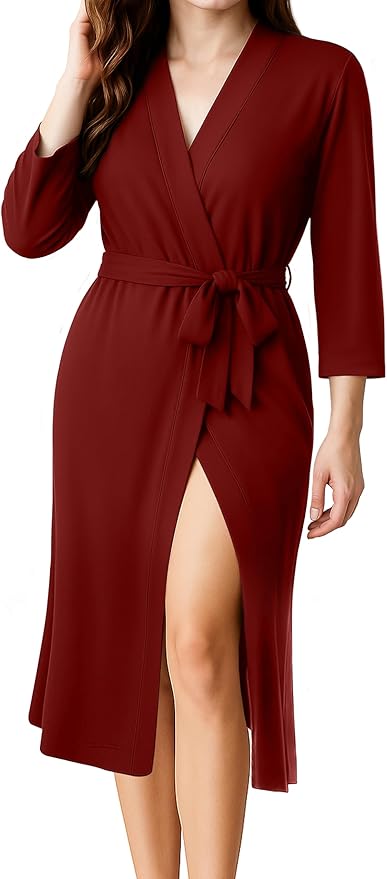 NY Threads Women's Robe Long Knit Bathrobe 3/4 Sleeves Soft Kimono Lightweight Loungewear