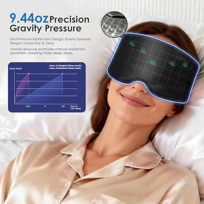 Weighted Eye Mask for Sleeping, Silk Sleep Mask for Side Sleeper with Adjustable Buckle, 100% Blackout Design, Ideal for Meditation, Relaxation and Travel, with Storage Pouch (Black)