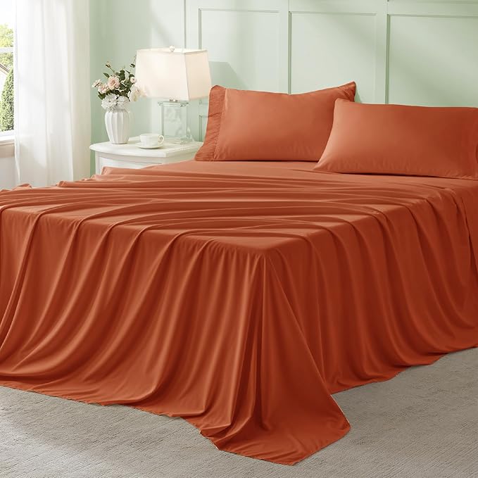 Anluoer Burnt Orange Twin Comforter Set 5 Pieces, Bed in a Bag with Sheets, All Season Bedding Sets with 1 Comforter, 1 Pillow Sham, 1 Pillowcase, 1 Flat Sheet, 1 Fitted Sheet