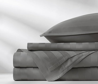 Pure Bamboo Queen Sheets, Genuine 100% Organic Viscose Derived from Bamboo Bed Sheet Set, Luxuriously Soft & Cooling, Double Stitching, 2 Year Quality Promise (Queen, Jacquard Stone)