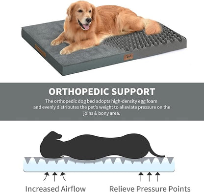 Orthopedic Dog Bed for Large Dogs, Plush Washable Pet Bed for Large Size Dogs with Egg Crate Foam & Removable Oxford Cover, 36x27 Inch, Gray