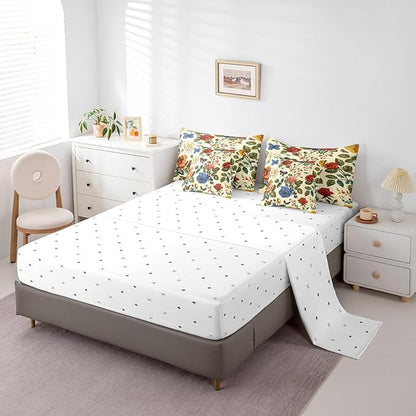 Feelyou Rose Comforter Set King Size 7 Pieces Rose Floral Flower Bedding Set for All Season Romantic Butterfly Vintage Garden Flower Bed in a Bag with Comforter, Sheets, Pillowcases & Cushion Cover