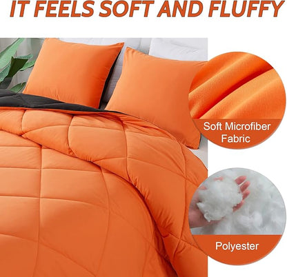 Decroom Lightweight King Comforter Set with 2 Pillow Sham - 3 Pieces Set - Quilted Down Alternative Comforter/Duvet Insert for All Season - Orange/Black - King Size