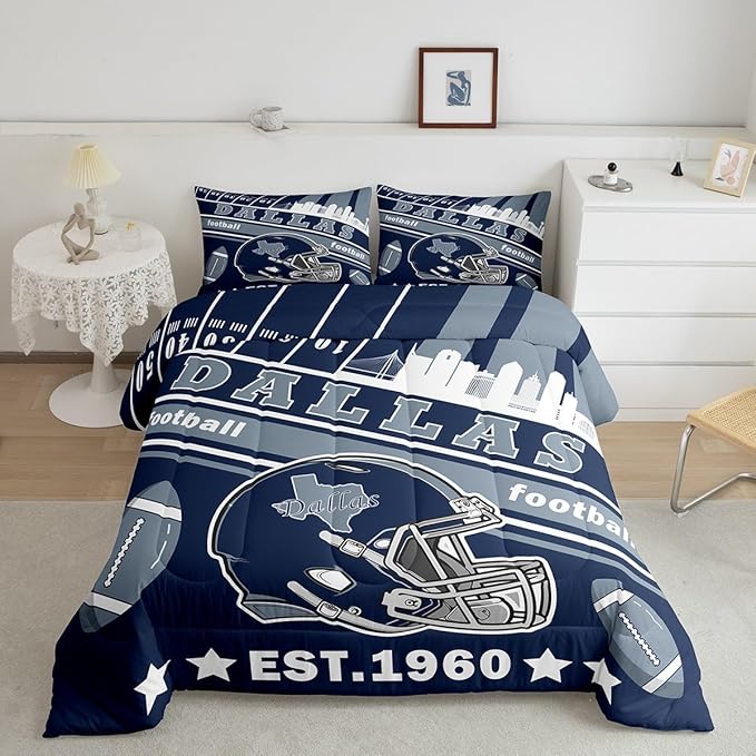 Feelyou Football Bedding Set Twin Size Boys Girls Rugby Sports Comforter Set Microfiber Women Men Football City Duvet Quilt Bedroom Decor