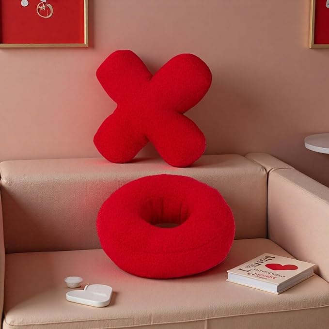 XO Pillow Plush, Pink Throw Pillows Valentine's Day Decorative Hugs and Kisses, Cute Pillows Romantic Home Décor for Sofa, Bedroom, Living Room 12.5x12.5 Inch Set of 2