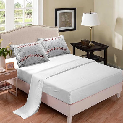 NINENINE Baseball Bedding Sets Full Size Sports Bedding Sets for Boys 5PCS Teen Boy Bedding White Comforter Sets(1Comforter, 1Flat Sheet, 1Fitted Sheet, 2Pillowcases)