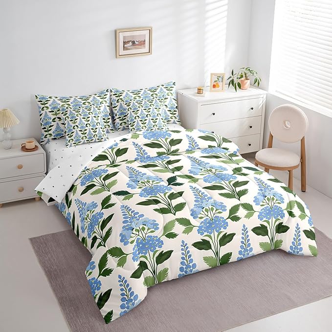 Feelyou Girls Flower Comforter Set with Sheets Queen Size 7 Pieces Kids Romantic Florals Pattern Bedding Set for Boys Women Teens Garden Botanical Nature Theme Bed in a Bag Room Decor