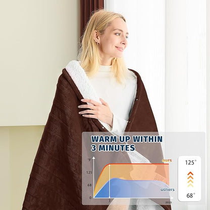 BOMOVA Heated Electric Blanket Twin Size - 62" x 84" Heating Blanket with 10 Heating Levels & 8 Hours Auto Off, Warm Flannel Blanket, Christmas Birthday Gifts for Women