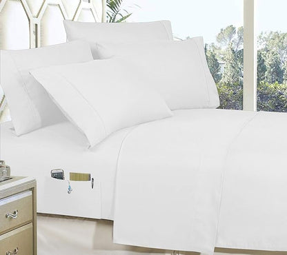 Luxury Softest and Coziest 8-Piece Bed-in-a-Bag Comforter Set - Elegant Comfort - Silky Soft Bamboo Pattern Complete Set Includes Bed Sheet Set with Double Sided Storage Pockets, Twin/Twin XL, White