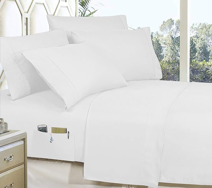 Luxury Best, Softest, Coziest 8-Piece Bed-in-a-Bag Comforter Set - Elegant Comfort - Silky Soft Bamboo Pattern Complete Set Includes Bed Sheet Set with Double Sided Storage Pockets, Full/Queen, White