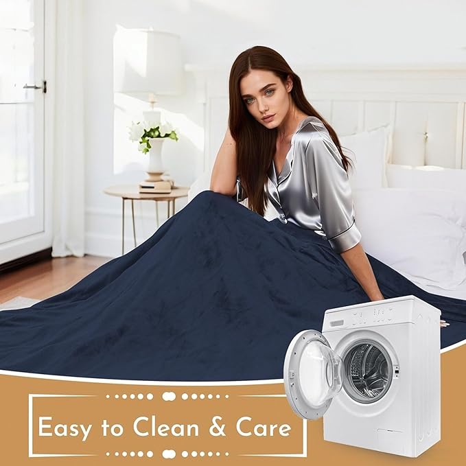 Electric Heated Blanket 62"x84" Twin Size Flannel Heated Blanket, Cozy & Warm for All Night, 4 Heat Settings & 10 Hours Auto Off, Machine Washable, Navy Blue