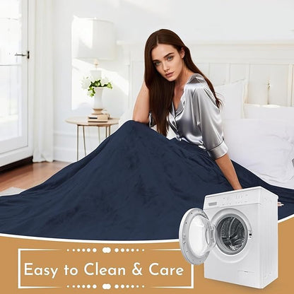 Electric Heated Blanket 50"x60" Throw Size Flannel Heated Blanket, Cozy & Warm for All Night, 5 Heat Settings & 3 Hours Auto Off, Machine Washable, Dark Blue