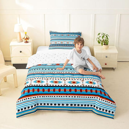 Erosebridal Southwestern Comforter Set Twin Boho Geometric Quilt, Tribal Arrow Bedding Set Western Duvet Insert, Country Room Decor Blue White