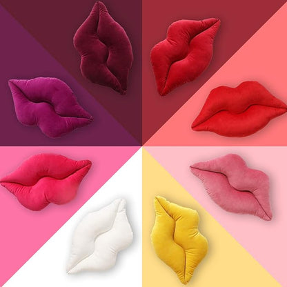 Ashler Lips Throw Pillows Smooth Soft Velvet Insert Included Cushion for Couch Bed Living Room, Yellow, 24 X 12 inches