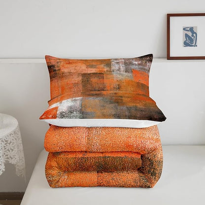 Erosebridal Orange Grey Comforter Set Full Size,Watercolor Ombre Bedding Set for Women Men,Oil Painting Bedding Comforter Sets,Vintage Minimalism Duvet Insert with 2 Pillowcases Home Room Decor